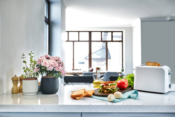 Toast for Breakfast sandwich with vegetables. Healthy eating for you and your family