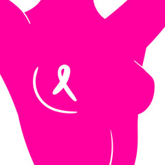 Health concept. Woman Pink Breast Cancer Awareness. Female Flat Vector Illustration Body. Breast Cancer October Awareness Month Campaign Background with ribbon symbol