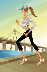 Woman listening to music while jogging