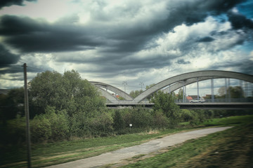 Mannheim Seckenheim bridge Neckar river nature cloud sky