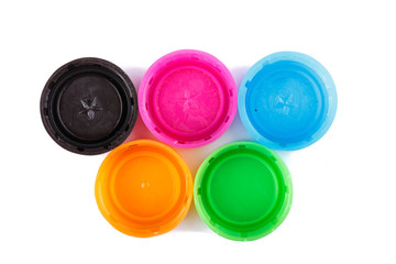 multicolored plastic caps isolated