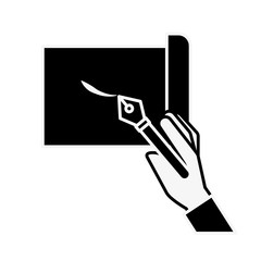 hand holding fountain pen drawn on sheet