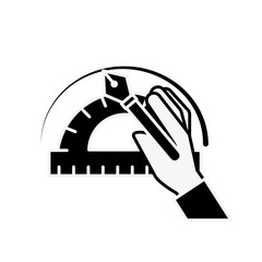 hand with fountain pen protractor graphic design