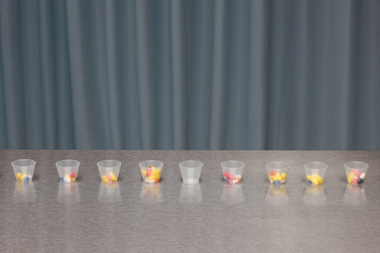 Pills lined up for patients