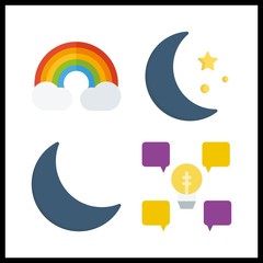 glowing icon. rainbow and moon vector icons in glowing set. Use this illustration for glowing works.