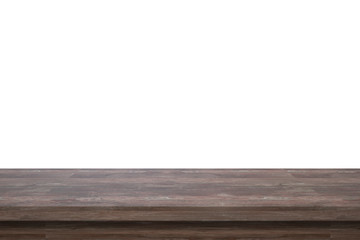 Empty top dark wood table isolated on white background used for display or montage your products