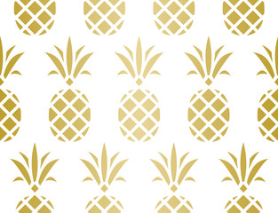 Modern Pineapple Background. Golden Pattern Endless.