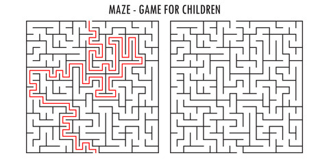 Maze game for children,black labyrinth isolated on white background