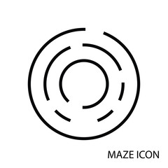 Maze game icon,black circle labyrinth isolated on white background,