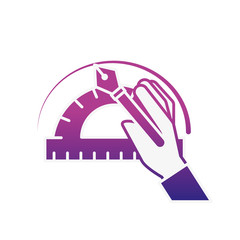 hand with fountain pen protractor graphic design