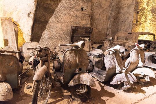 Military vehicles in the basements of Naples Italy