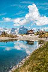 Beautiful alpine view at Leogang - Tyrol - Austria with reflections