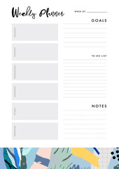 Weekly Planner. Organizer and Schedule with place for Notes, Goals and To Do List. Template design. Vector