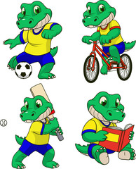 Set of actions with a crocodile toddler.