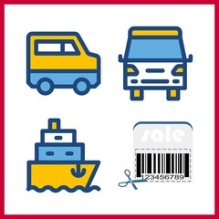shipment icon. barcode and ship vector icons in shipment set. Use this illustration for shipment works.