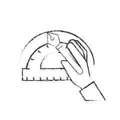 hand with fountain pen protractor graphic design