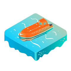 Emergency Life Boat on the ocean isometric