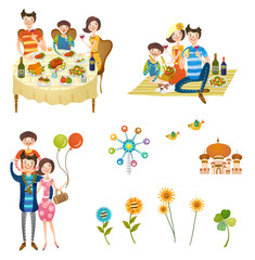 Holidays with family icon set