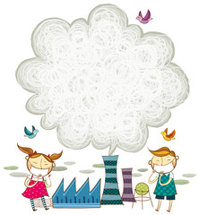 Children wearing mask on mouth because of air pollution