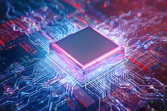 AI. Circuit board. Technology background. Central Computer Processors CPU concept. Motherboard digital chip. Tech science background. Integrated communication processor. 3D illustration