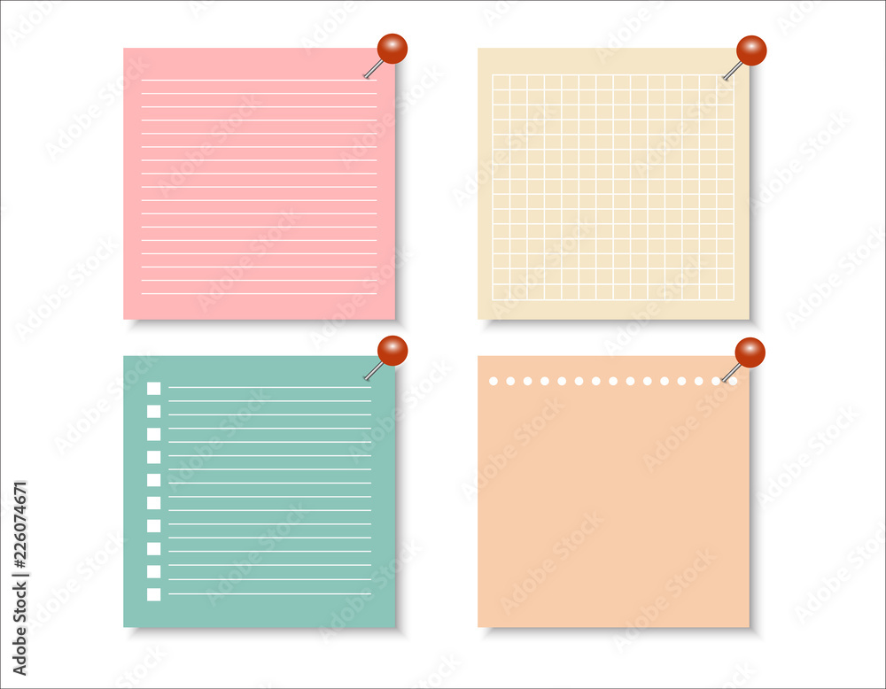 Poster vector set of different color note papers.