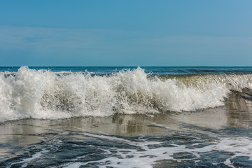 Powerful sea waves breaking, natural background