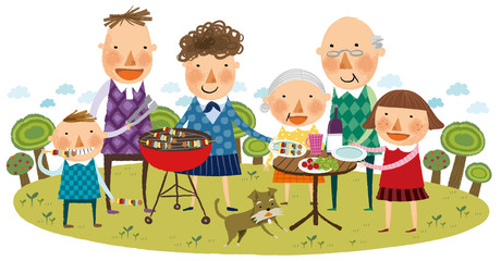 portrait of large family at picnic