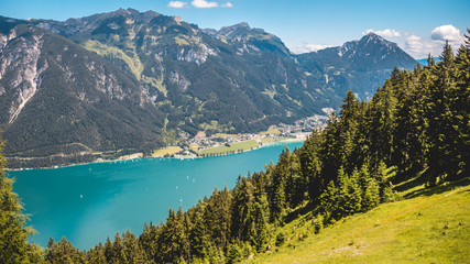 Naklejka na ściany i meble Beautiful alpine view at the Achensee - Pertisau - Tyrol - Austria