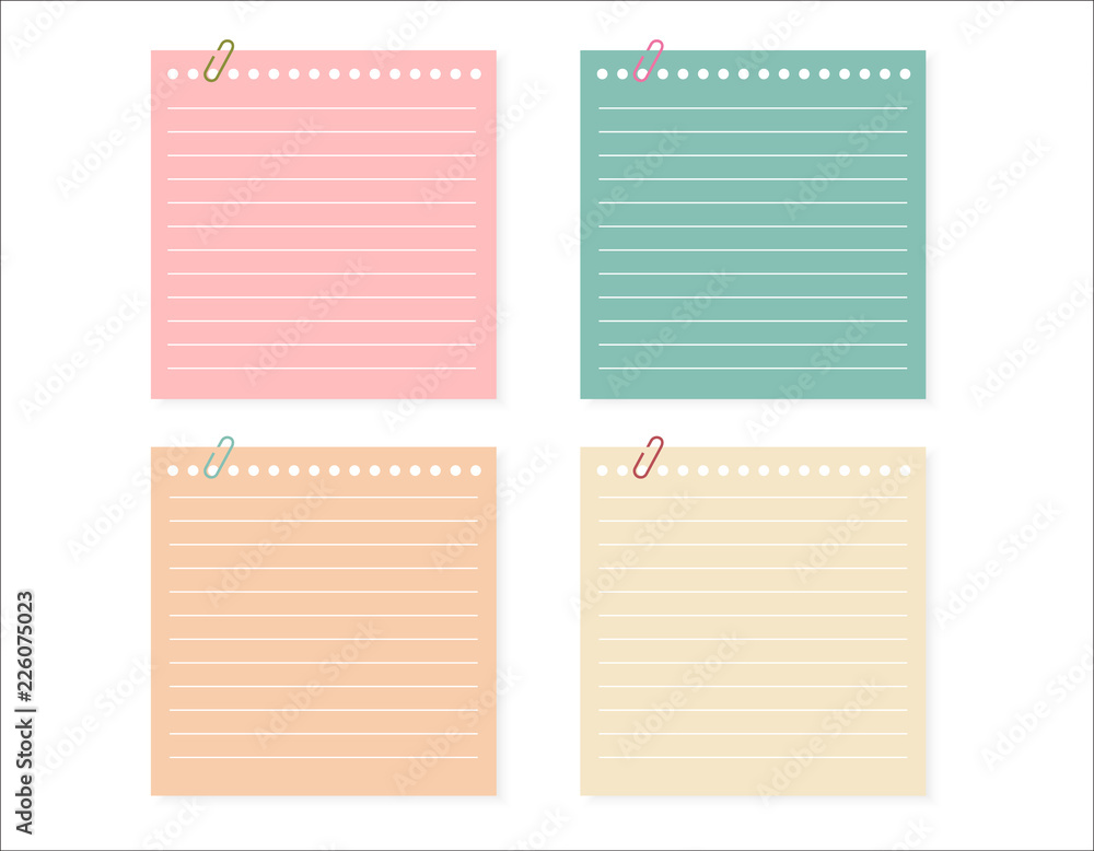 Poster vector set of different color note papers.