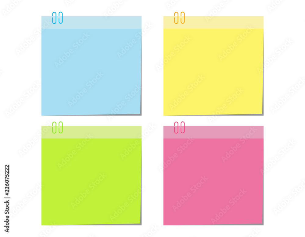 Poster set of different color sheets of vector papers four sticky note.