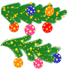 Christmas decorations. Holly, spruce, red berries, christmas bauble, conifer cone.