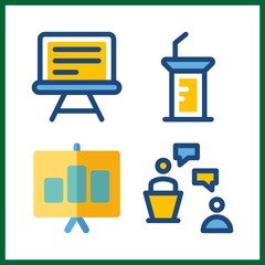 seminar vector icons set. presentation and lecture in this set.