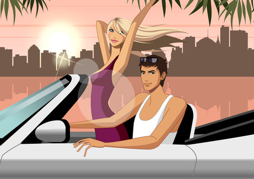 Portrait of couple enjoying a convertible ride