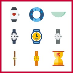 Fototapeta premium 9 clock icon. Vector illustration clock set. saving round and sand clock icons for clock works
