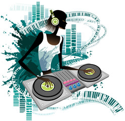 Young woman Dj Using Turntable in Nightclub
