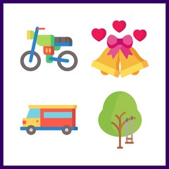 4 sunset icon. Vector illustration sunset set. motorbike and van icons for sunset works