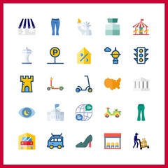 25 city icon. Vector illustration city set. shop and traffic light icons for city works