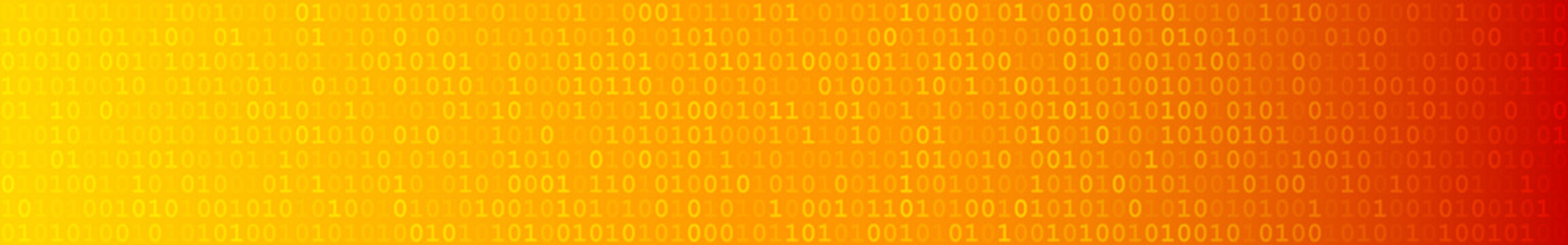 Abstract horizontal banner or background of zeros ad ones in orange colors.