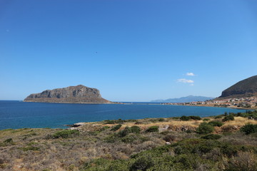 Fototapeta na wymiar View to magnifisent Monemvasia island and Mediterranean sea, Peloponnese, Greece