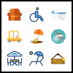 9 chair icon. Vector illustration chair set. wheelchair and relax icons for chair works