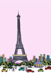 Cars on road by tower