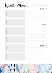 Weekly Planner. Organizer and Schedule with place for Notes, Goals and To Do List. Template design. Vector