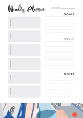Weekly Planner. Organizer and Schedule with place for Notes, Goals and To Do List. Template design. Vector