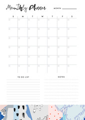 Monthly Planner. Organiser and Schedule with place for Notes and To Do List. Template design. Vector