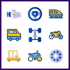 9 vehicle icon. Vector illustration vehicle set. train and engine icons for vehicle works