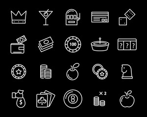 set of vector casino line icon, such as game, poker, card and more