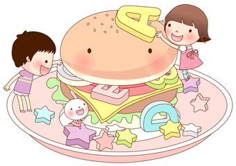 Friends arranging alphabets on burger