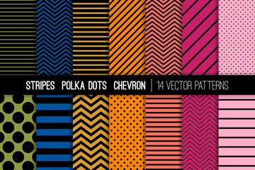 
Stripes, Polka Dots and Chevron Vector Patterns Set in Spring / Summer 2019 Color Palette. Modern Minimal Design. Future Color Trend Forecast. Repeating Pattern Tile Swatches Included.