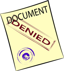 document with round seal and stamp denied
