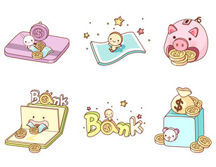 Variation of colorful objects displayed in a row against white background